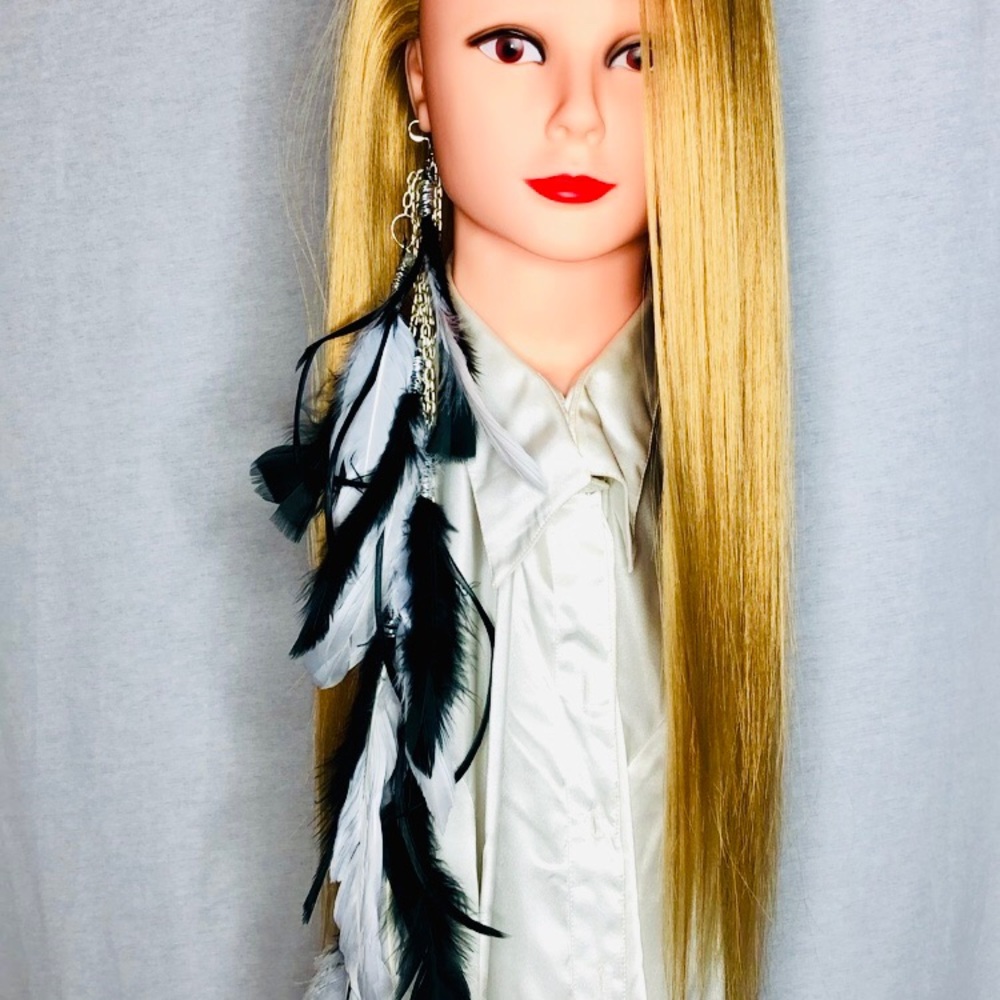 Black&White Single Long Feather Earring Hair Clip